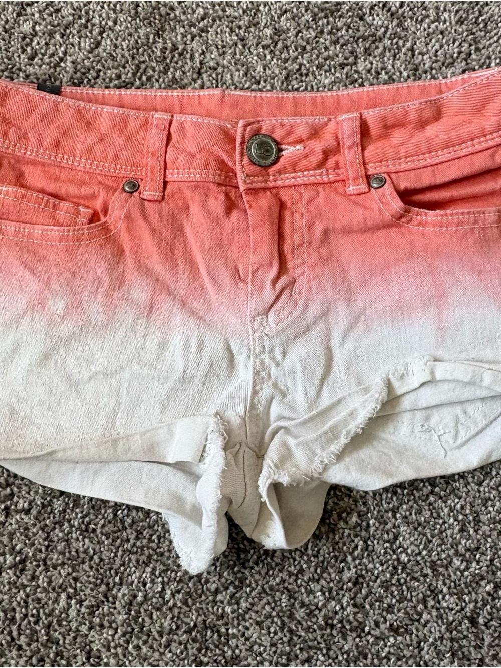 LC Lauren Conrad Coral to White Ombre Denim Shorts